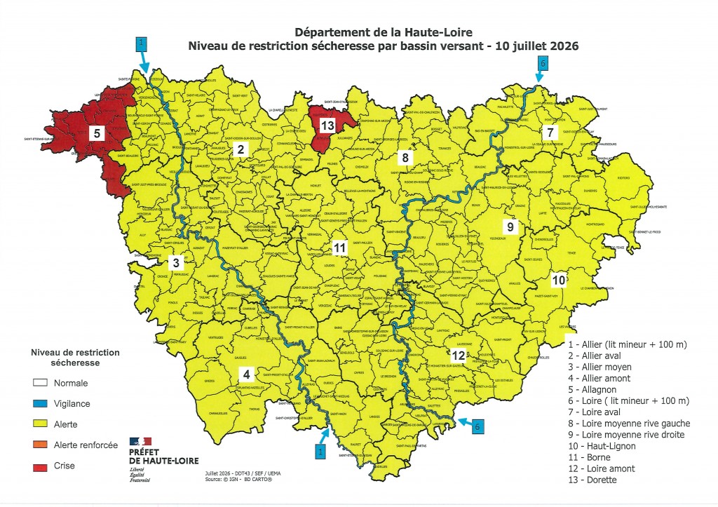 Carte sécheresse au 10.07.2026